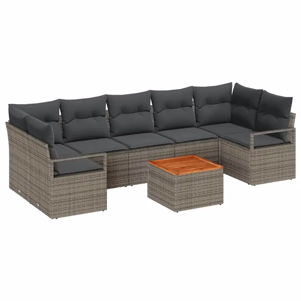 Set Divano da Giardino a L vidaXL 8 pz Grigio con Cuscini e Tavolino da Caffè in Polyrattan e Acciaio – 2
