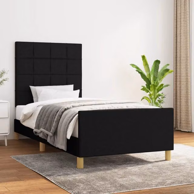 Giroletto vidaXL in tessuto nero con struttura in legno e doghe rigide L/P/H: 200 x 80 x 31 cm