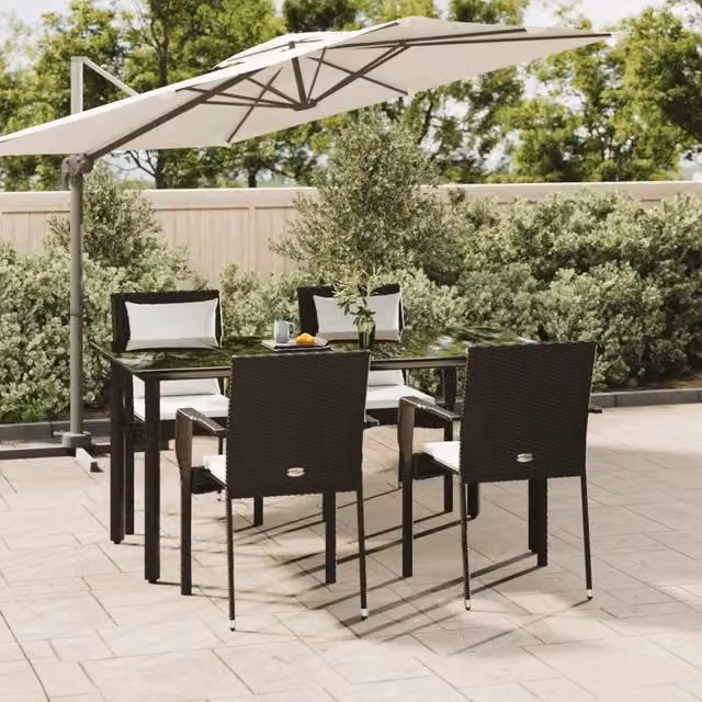 Set da Pranzo da Giardino 5 pz Nero con Cuscini in Polyrattan 3185110