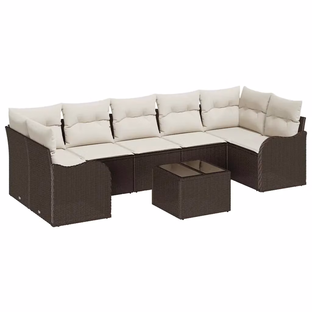 vidaXL Set Divano da Giardino a Forma di U 8 Pezzi Marrone con Tavolino e Cuscini – 2