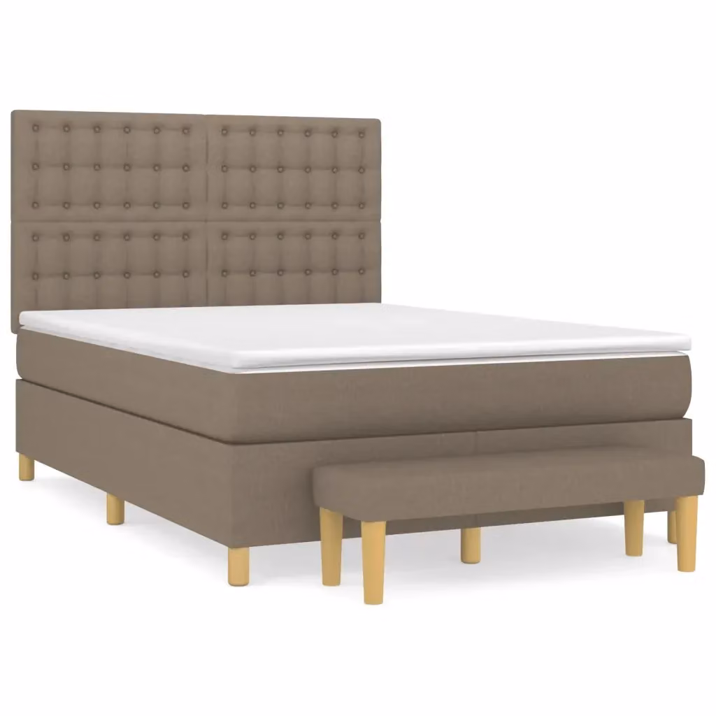 Letto Ibrido vidaXL con Materasso a Molle e Struttura Imbottita in Tessuto Beige e Bianco L/P: 140 x 200 cm – 2