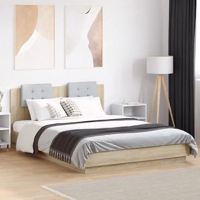 Giroletto con Testiera vidaXL in Legno Rovere e Grigio, L/P/H: 120 x 200 x 32 cm – 1
