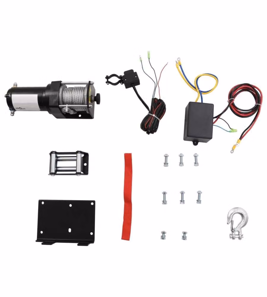 Verricello Elettrico 12 V 1360 kg con Piastra e Rullo Passacavo