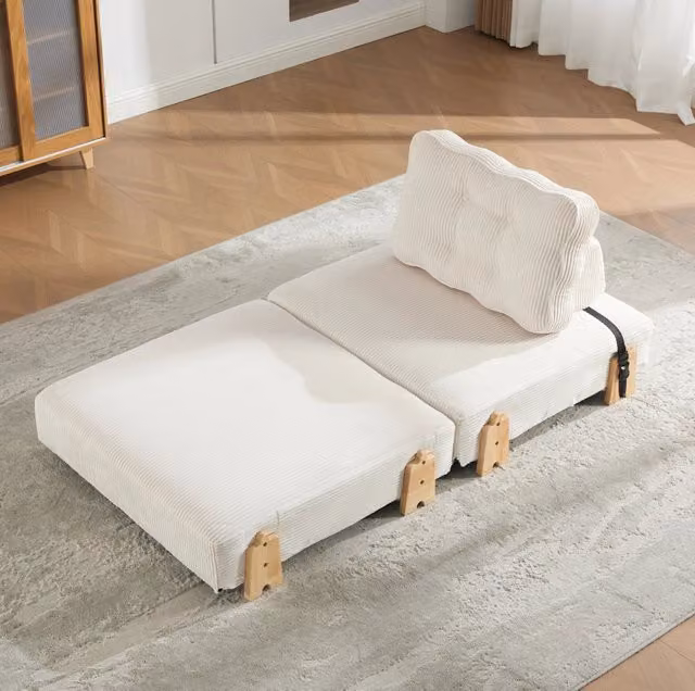 Poltrona letto singola pieghevole in velluto a coste beige 90x86 cm HOMVRA