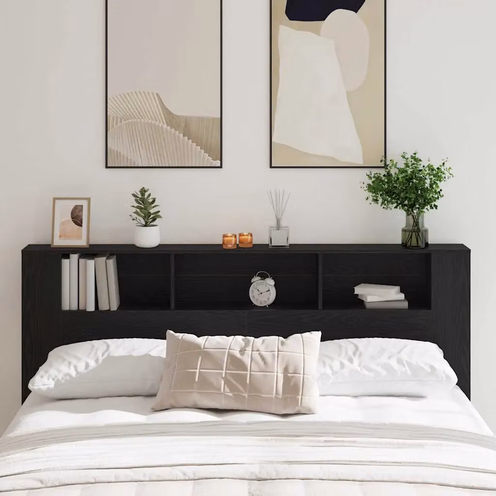 Testata del letto moderna vidaXL in legno ingegnerizzato nero con ripiano integrato L: 200 cm, H: 102,5 cm, P: 26 cm
