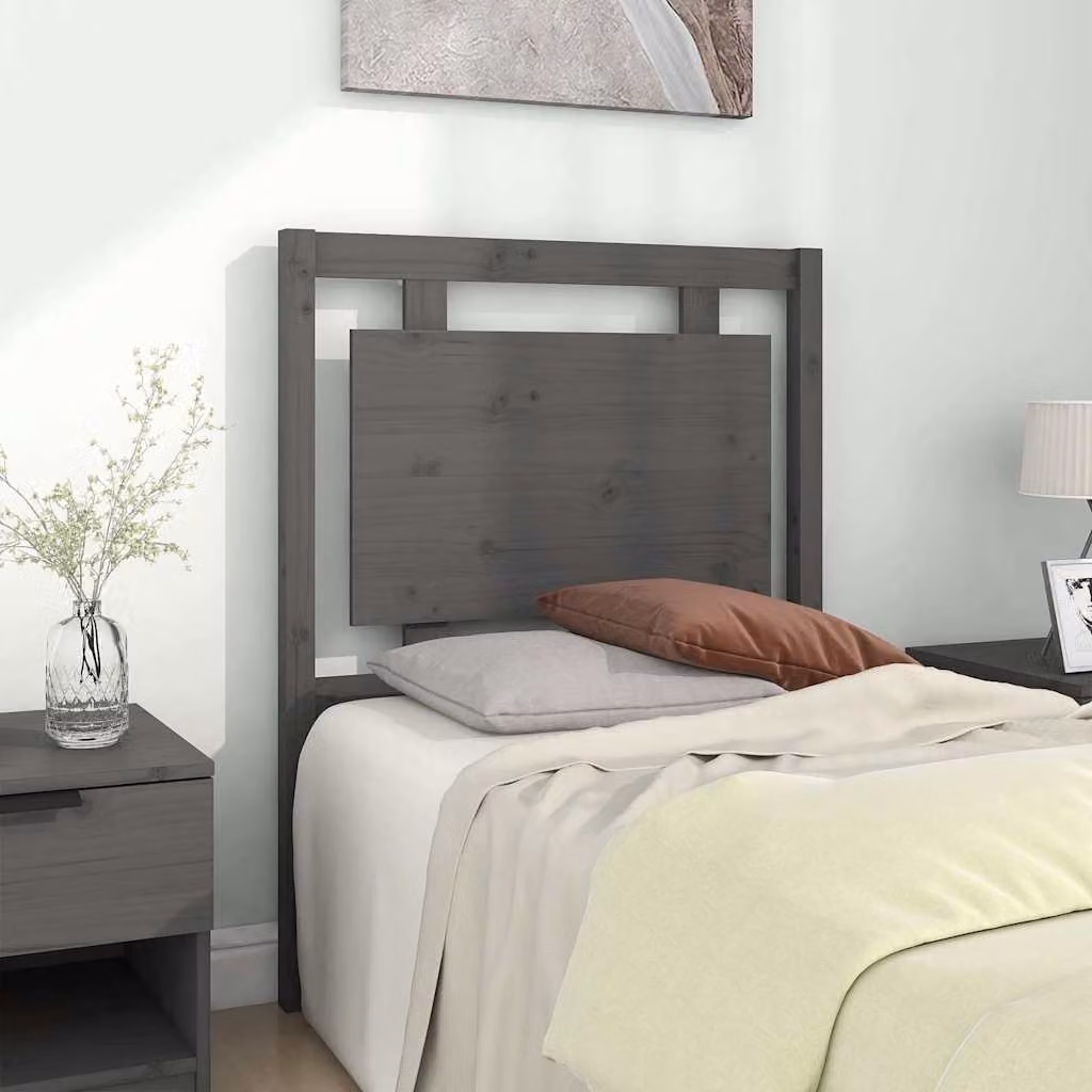 Testiera per letto vidaXL in legno massello di pino, stile rustico, colore grigio, L: 80,5 cm, P: 4 cm, H: 100 cm