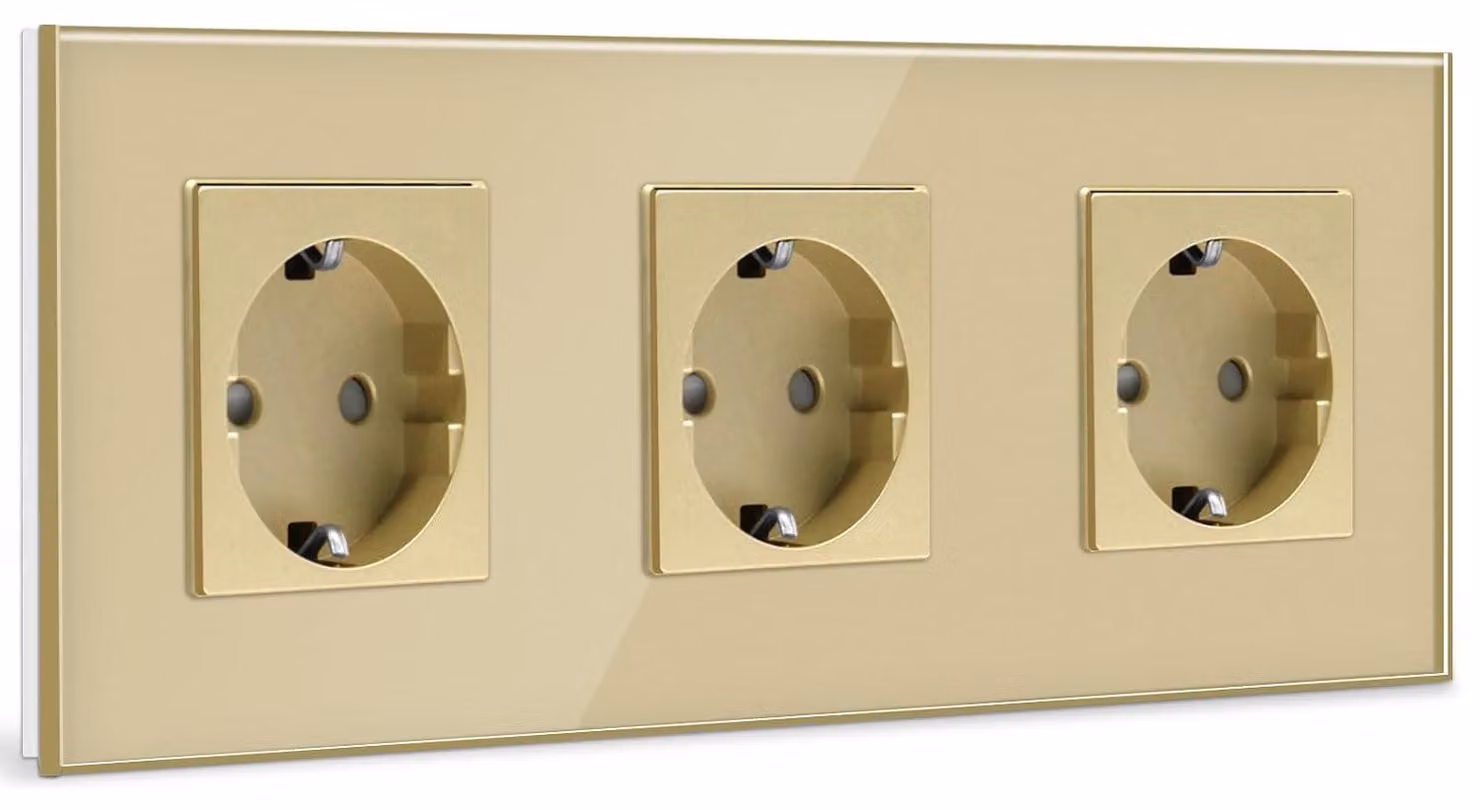 Prese di corrente Schuko da 16 A, lunghezza 228 mm, realizzata in vetro cristallo, facile da installare, ideale per la cucina