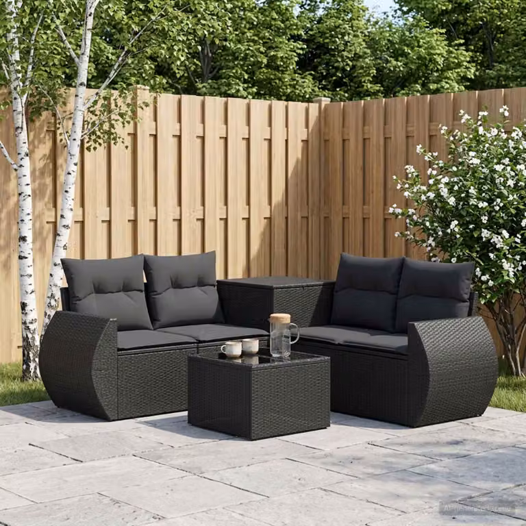 Set di divani da giardino vidaXL 6 pezzi in rattan sintetico e acciaio nero con cuscini e tavolino coordinato
