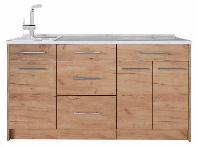 Cucine componibili piccole Vicco Fame-Line Rovere dorato 150 cm, PL Marmo, Model 65417