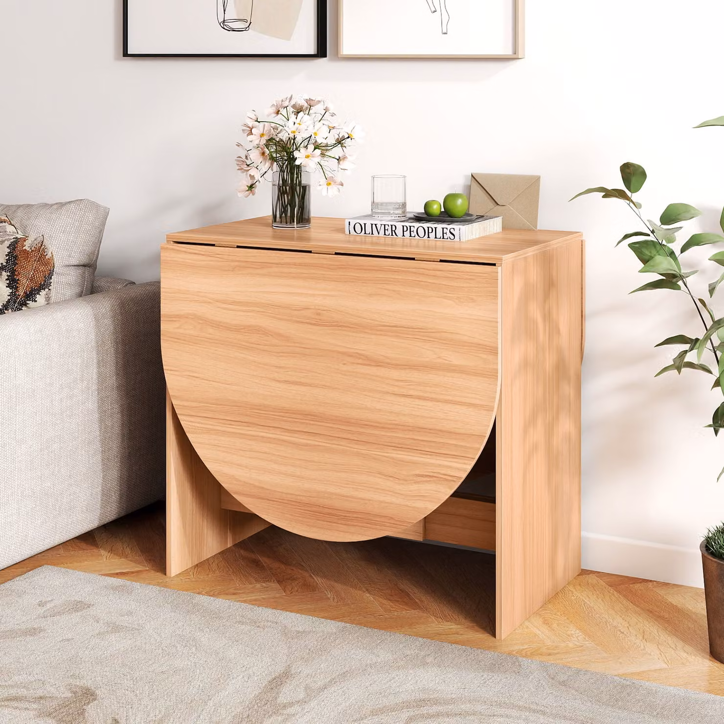 Costway Tavolo da pranzo e lavoro pieghevole e regolabile in legno naturale marrone L: 163 cm, P: 80 cm, H: 75 cm