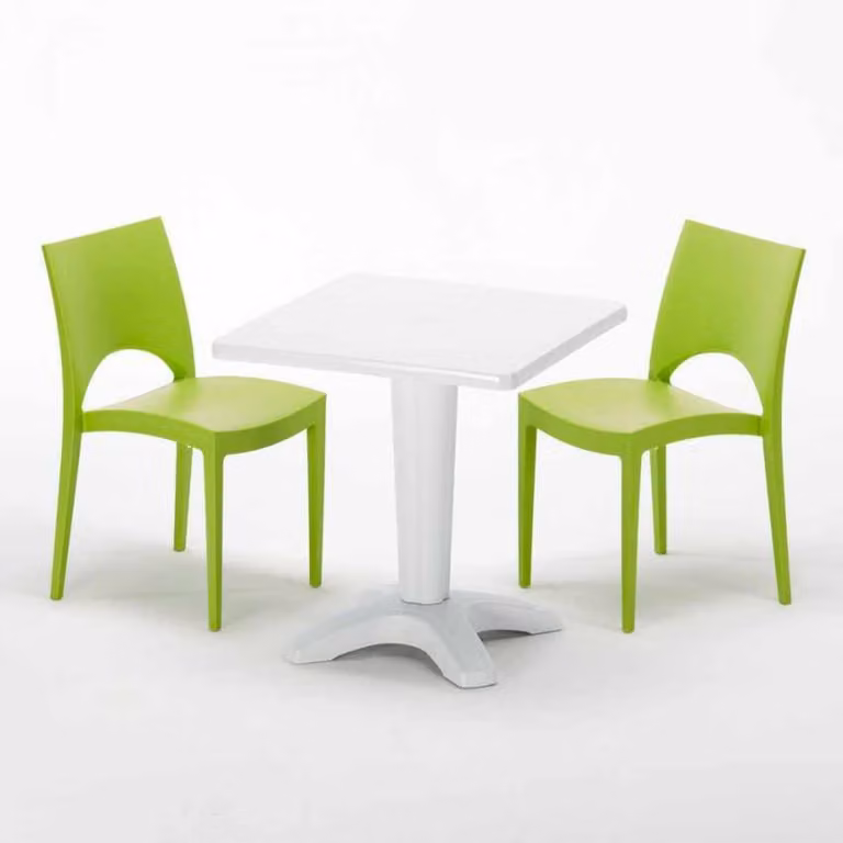 Tavolo quadrato bianco e 2 sedie in polipropilene colorato per interni Grand Soleil Paris Patio - Verde