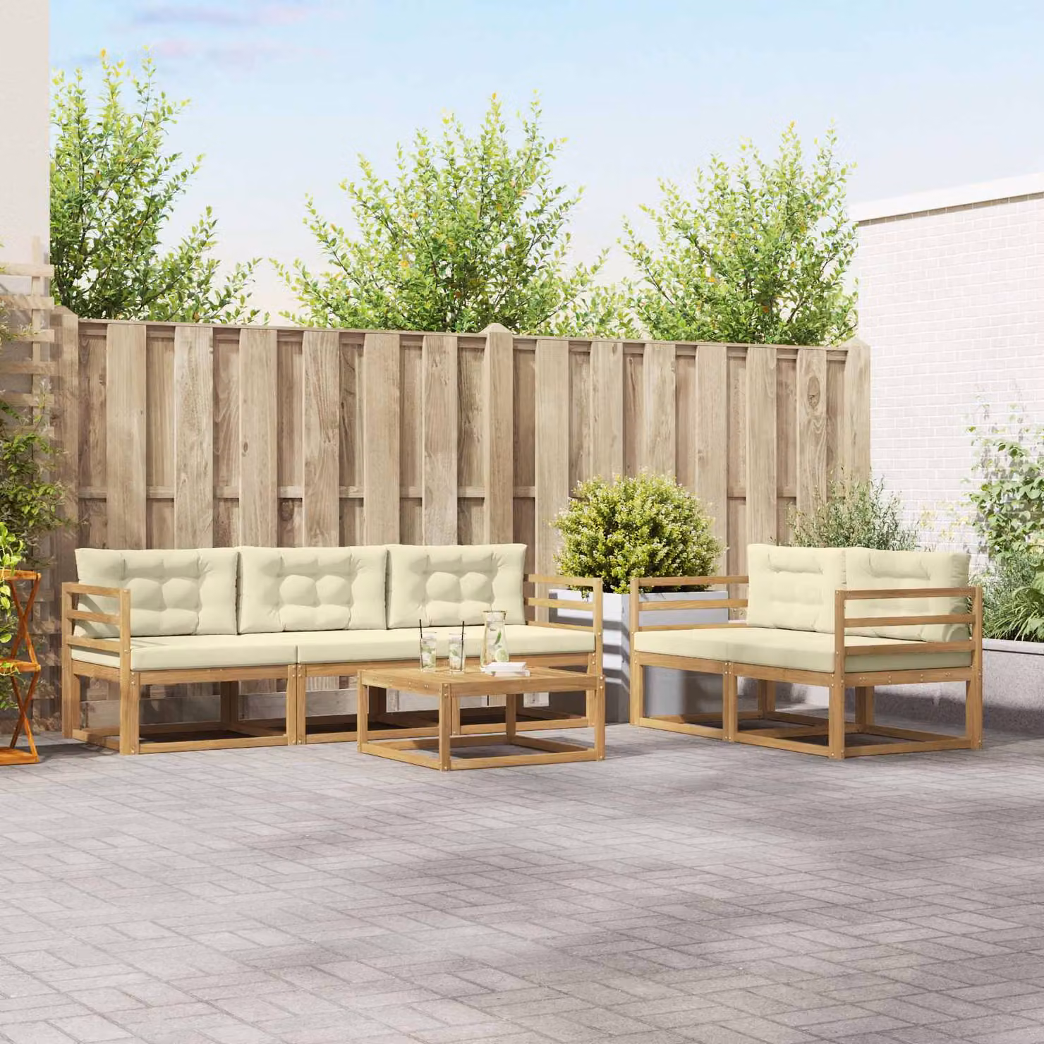 vidaXL Set di divani da esterno 6 pz in legno di acacia con tavolino, Bianco e Beige