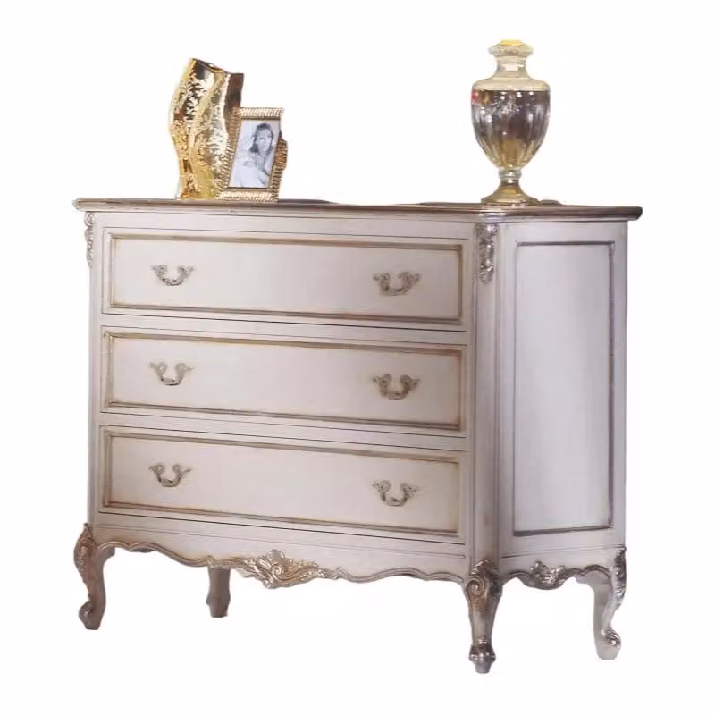 Cassettiera classica in legno stile shabby chic bianco e argento Mobili 2G L: 130 cm, P: 62 cm, H: 107 cm – 1