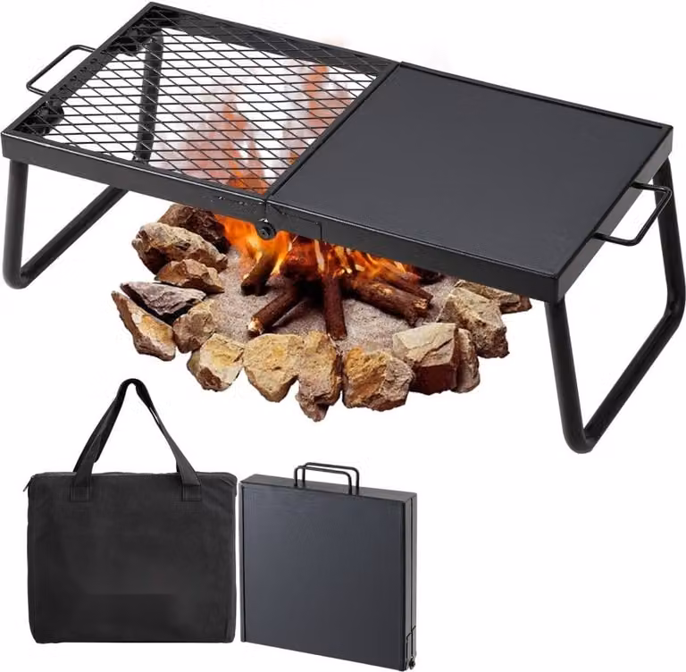 BBQ Gills - Griglia a carbone pieghevole - griglia da tavolo 570 x 285 x 230 mm - capacità di carico 6 kg - griglia portatile da viaggio - griglia da campeggio all'aperto fino a 300 ℃ - griglia + piastra - per feste in giardino, picnic, terrazza.