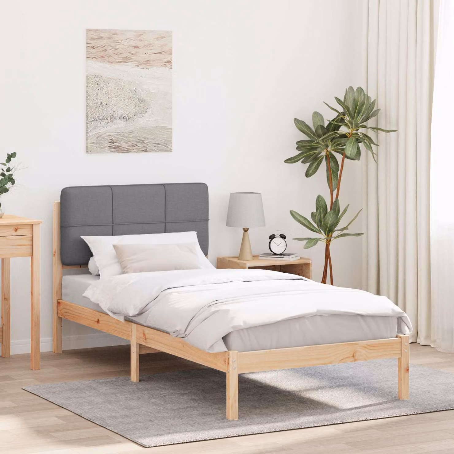 Letto con testiera rivestita vidaXL in legno di pino e tessuto, Grigio, 90 x 190 cm