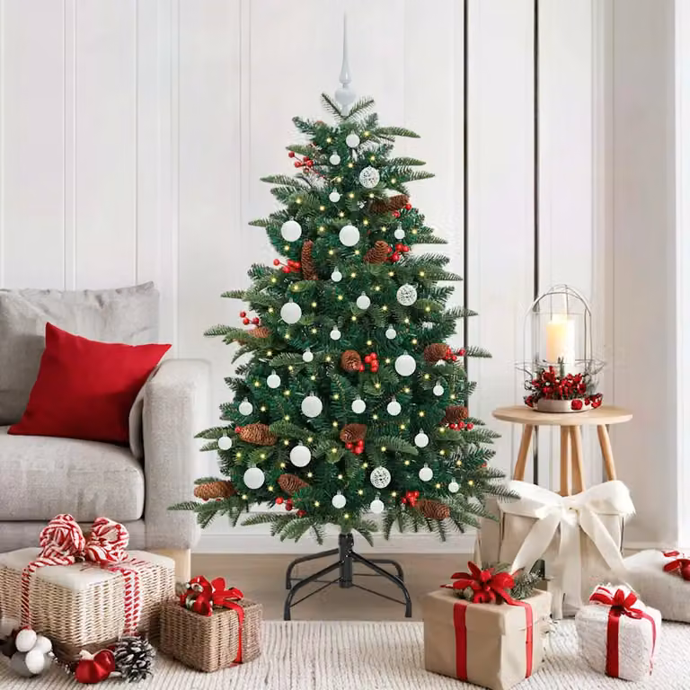 Albero di Natale artificiale vidaXL verde con 150 LED luce bianca calda, Altezza: 150 cm
