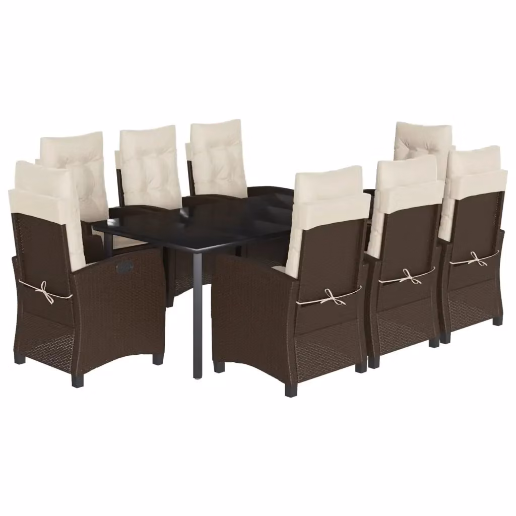 Set da pranzo da giardino vidaXL in polyrattan marrone con 9 pezzi e cuscini – 2