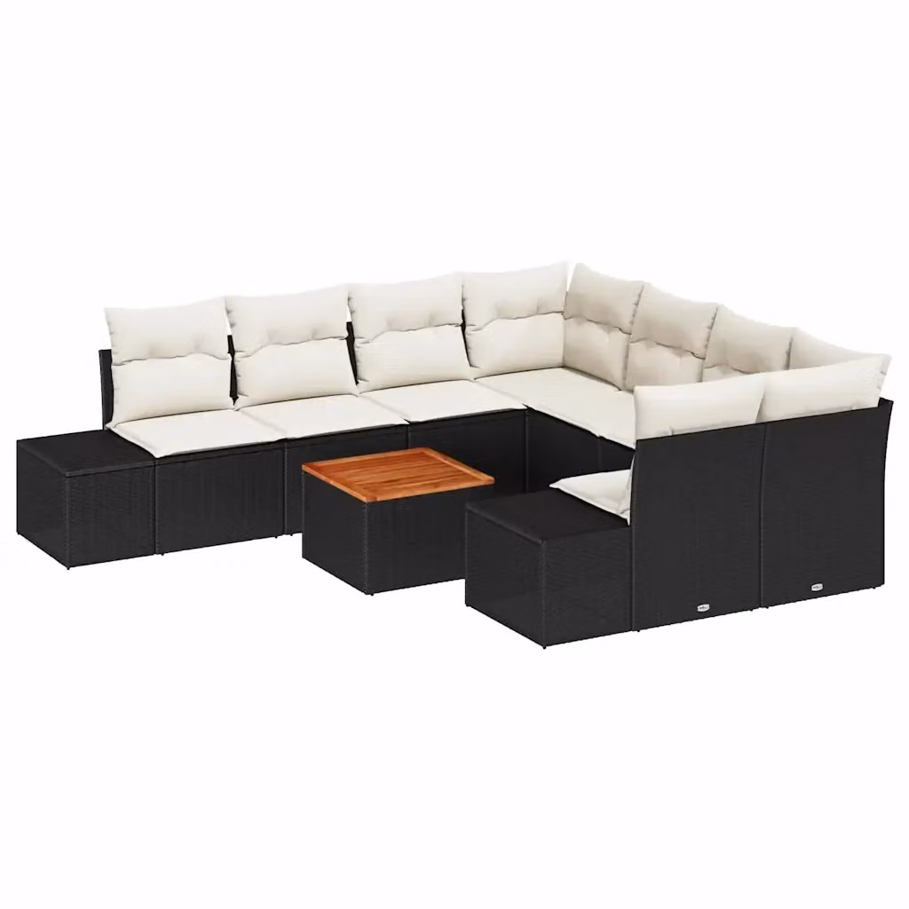 Set Divano da Giardino Moderno vidaXL in Polyrattan Nero con Cuscini e Tavolino da Caffè – 2