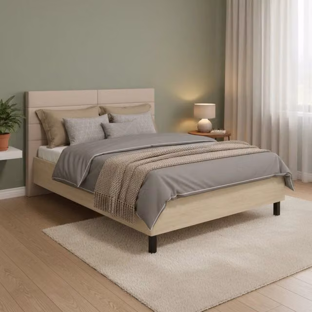 Letto Matrimoniale Ausonio DMORA con Testiera Imbottita in Rovere Marrone, L/P/H: 160 x 200 cm