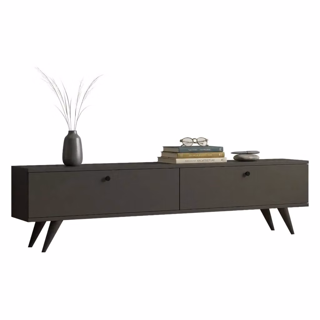 Mobile porta TV DMORA moderno con 2 vani, colore nero antracite, L 160 cm x P 25 cm x H 40 cm – 2