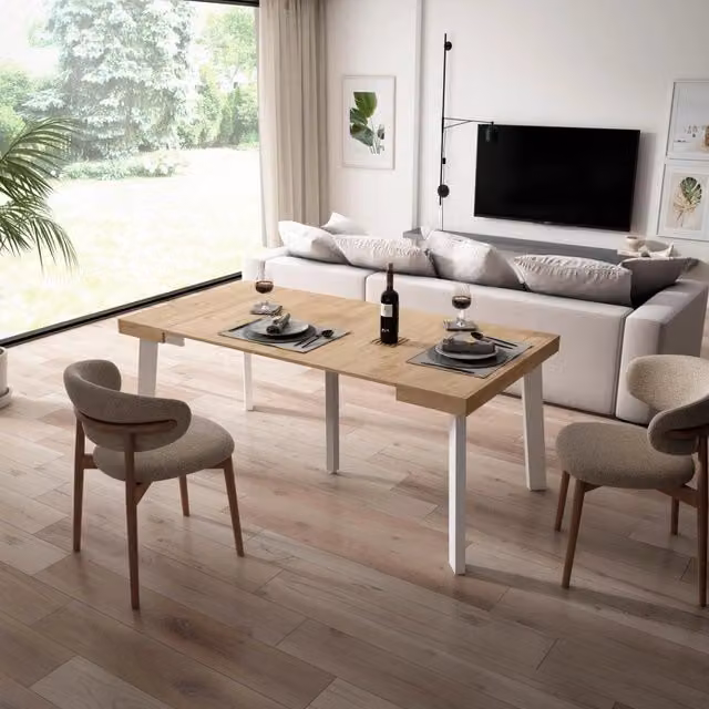 Consolle allungabile, 180x90x73cm, Per 8 persone, Gambe in legno, colore Rovere RF2987