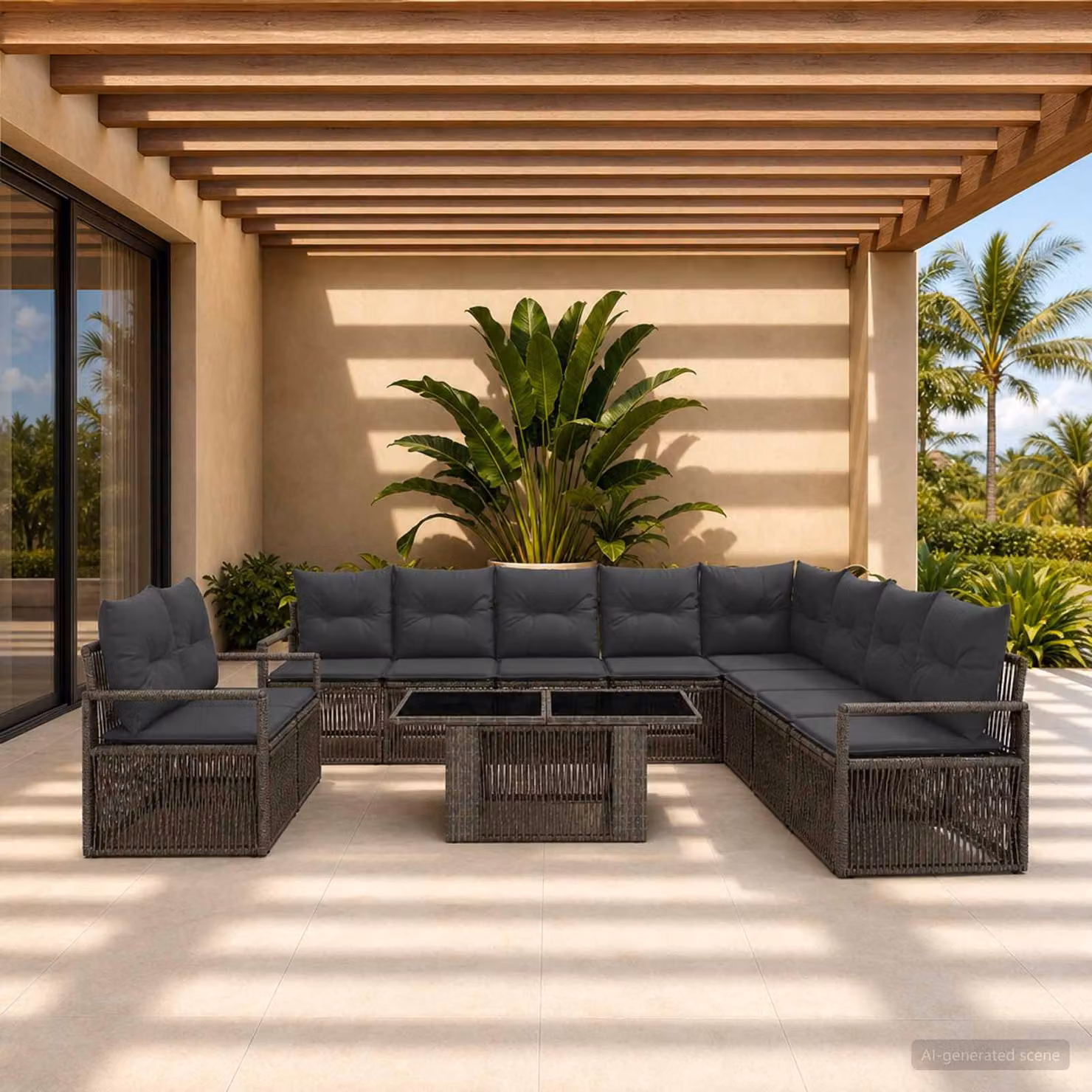 Set Divano da Giardino vidaXL 11 pz in Polyrattan Grigio con Tavolino e Cuscini per Esterno