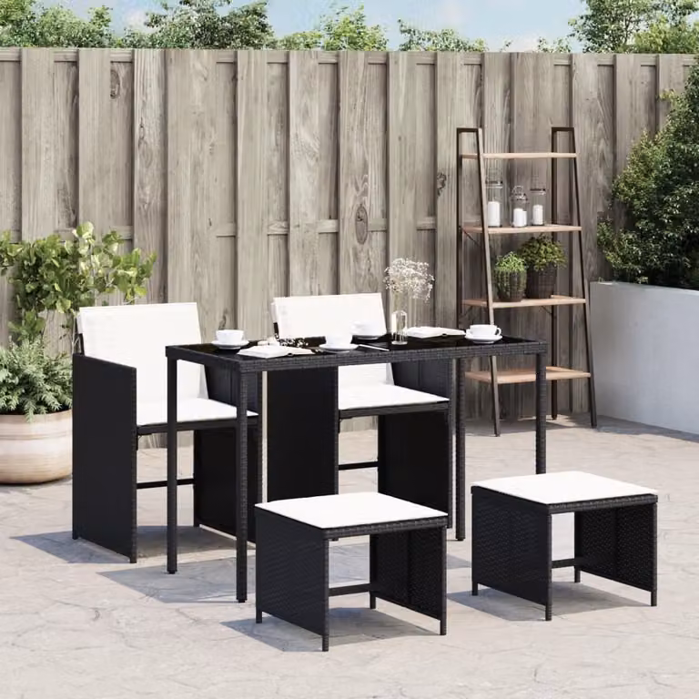 Maison Exclusive - Set da pranzo da giardino 5 pezzi con cuscini in polyrattan nero