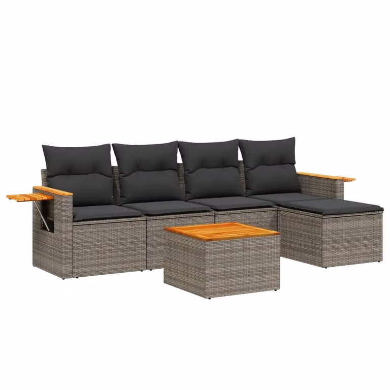 Set Divano da Giardino 6 pz con Cuscini Grigio in Polyrattan