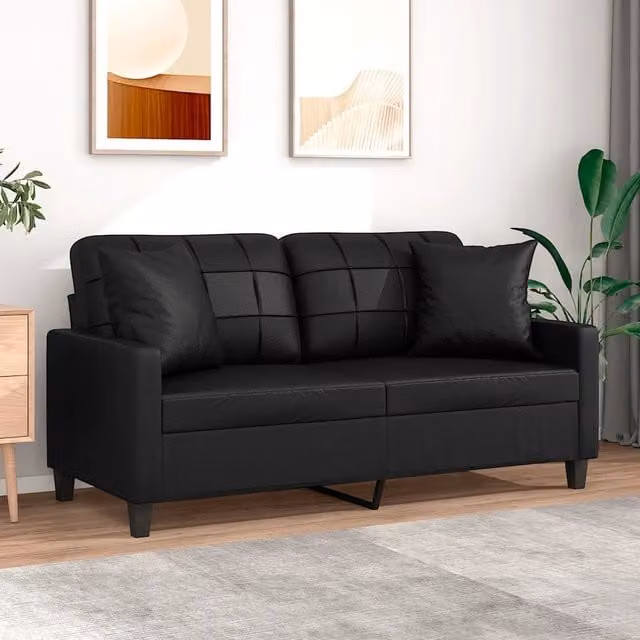 Divano a 2 Posti con Cuscini-Sofa 2 Posti con Cuscini Nero 140 cm in Similpelle 732094