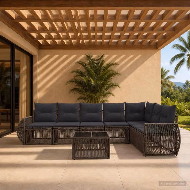 Set Divano da Giardino vidaXL 8 pz in Polyrattan Grigio e Antracite con Tavolino e Cuscini Imbottiti