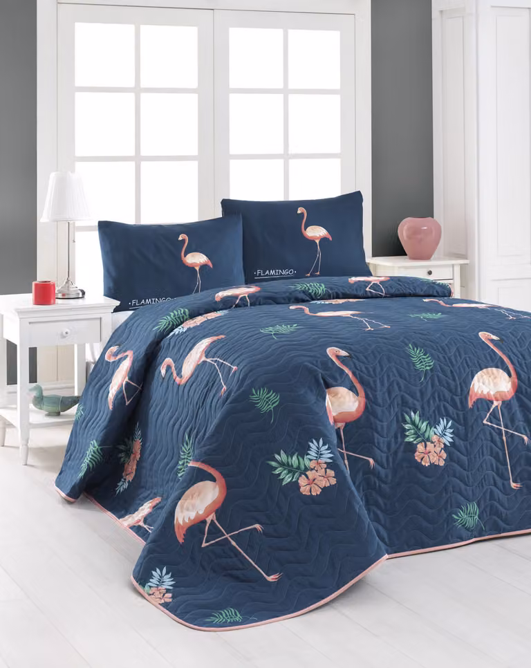 L'Essentiel Linge de Maison, Begonvilla- EPJ7508, blu scuro, copriletti, 65% cotone / 35% poliestere (rivestimento) /
