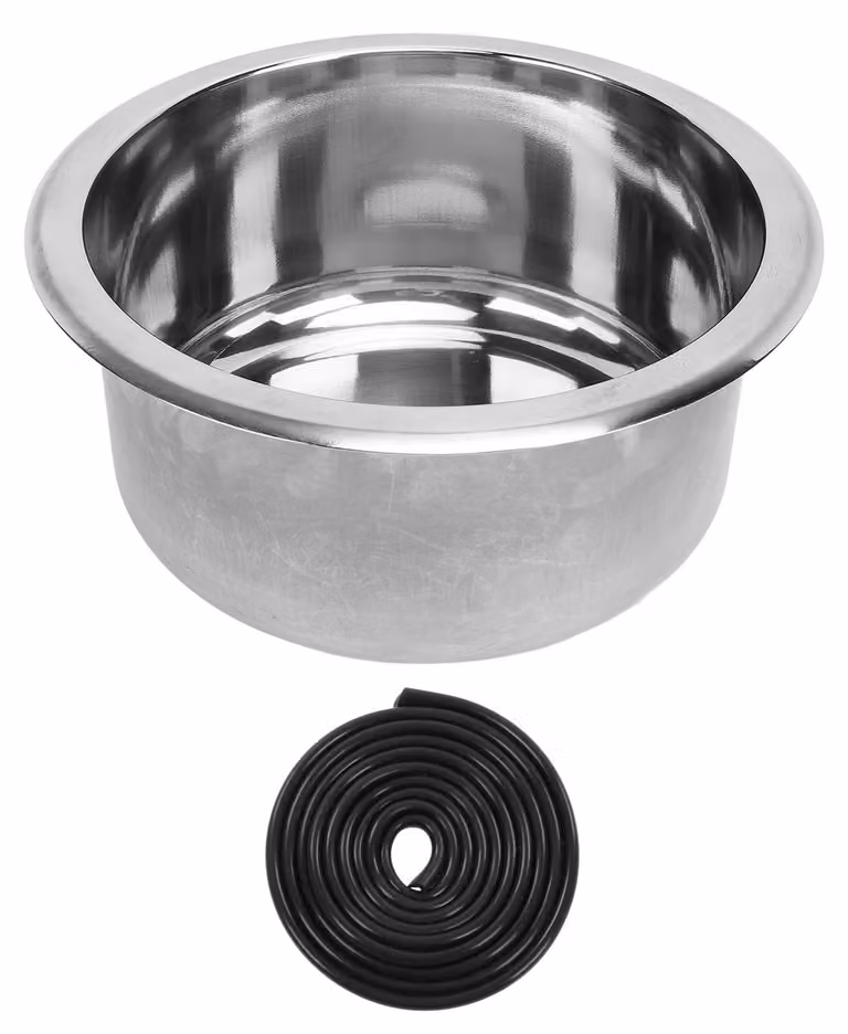 225 x 120 mm, 9 pollici, lavabo rotondo per camper, acciaio inossidabile 304, con scarico da 40 mm per barche, roulotte e camper