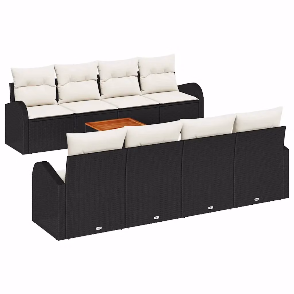 Set Divano da Giardino vidaXL 9 Pezzi Moderno con Cuscini Nero e Beige in Polyrattan e Acciaio – 2
