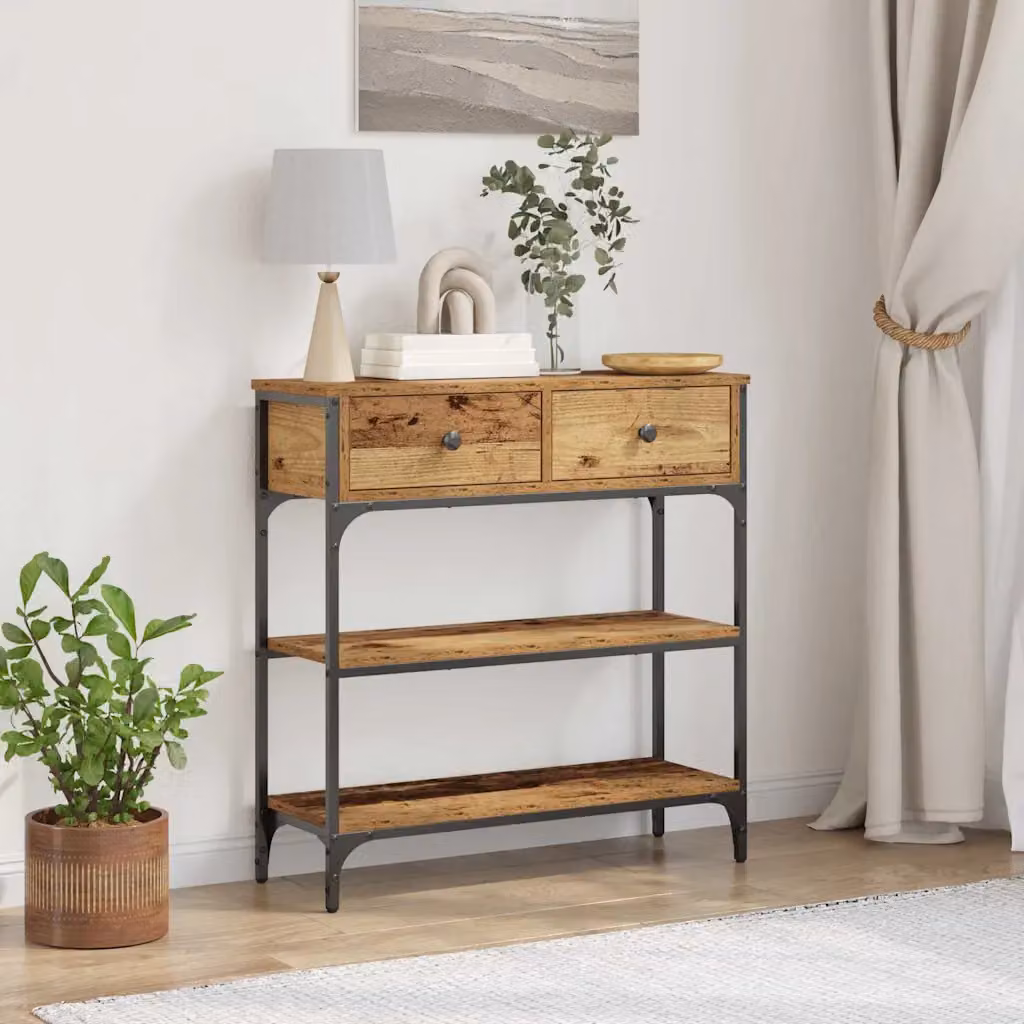 vidaXL Tavolo consolle con cassetto in stile industriale, colore marrone, L 72.5 x P 25 x H 75 cm