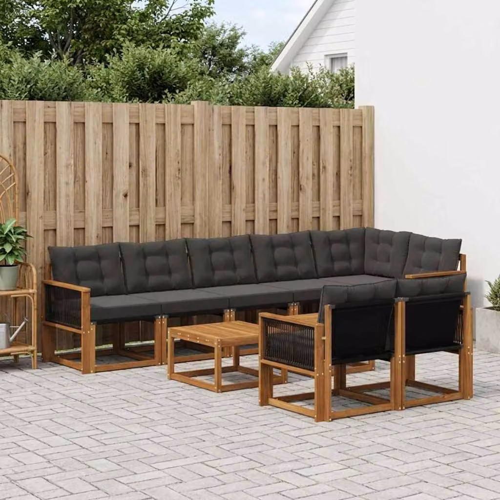vidaXL Set di divani da esterno 9 pz in legno di acacia e textilene, colore marrone e nero