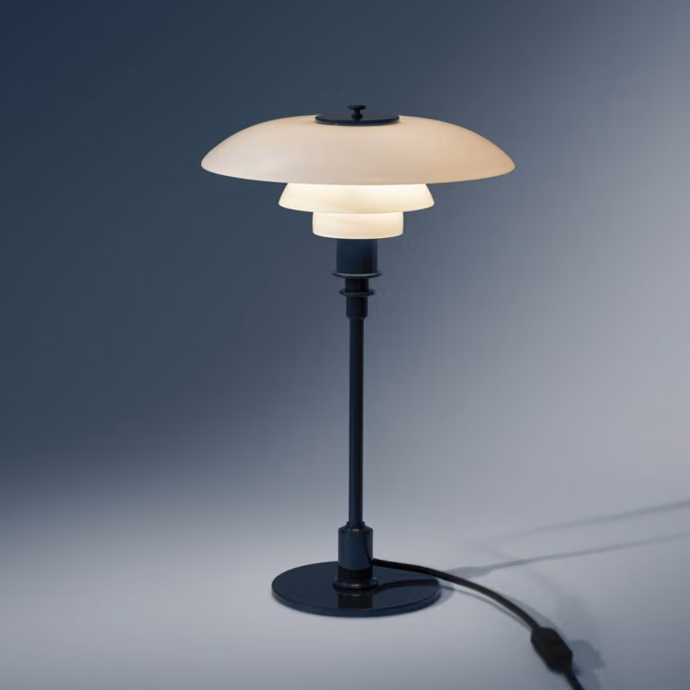 Louis Poulsen Lampada da tavolo PH 3/2, Blu, Soggiorno / Sala da pranzo, Ottone, Design, Lampada da tavolo