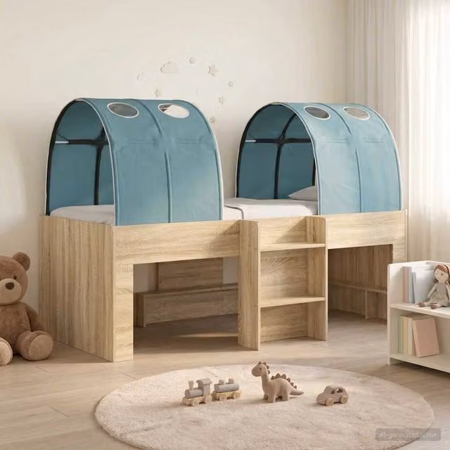 Letto con Tunnel 3 pz Rovere Sonoma e Azzurro 3423564