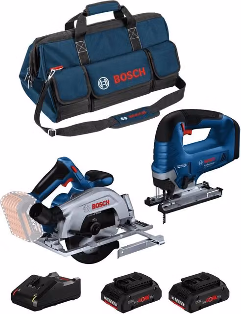 Kit Bosch BK2022BAG con Seghetto Alternativo GKS 18V-57-2, Mandrino GST 18V-125 B, 2 Batterie ProCORE da 4,0 Ah e Caricatore GAL18V-40 con Borsa Trasporto