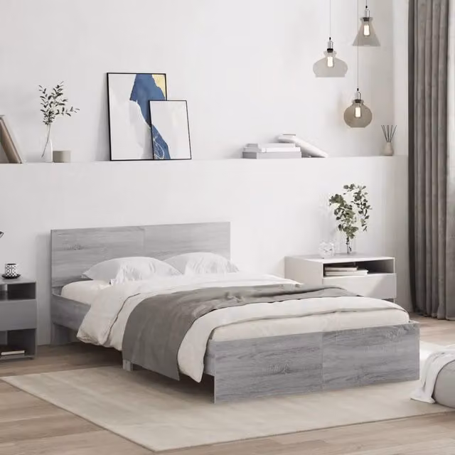 Giroletto con Testiera-Struttura Letto con testiera Grigio Sonoma 120x200 cm