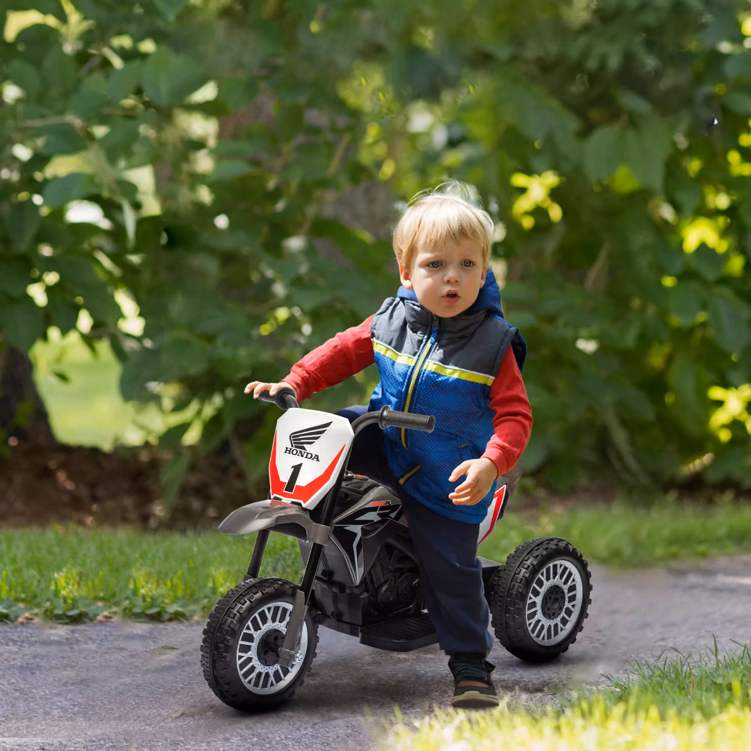 Moto da Cross Elettrica per Bambini HOMCOM con Licenza Honda CRF450RL a 3 Ruote, Grigio, L 71 x P 40.5 x H 43.5 cm – 2