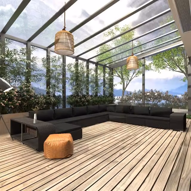 Set di Divani da Giardino vidaXL 11 Pezzi con Cuscini e Tavolino, Design Moderno a L in Polyrattan Nero con Struttura in Acciaio – 1