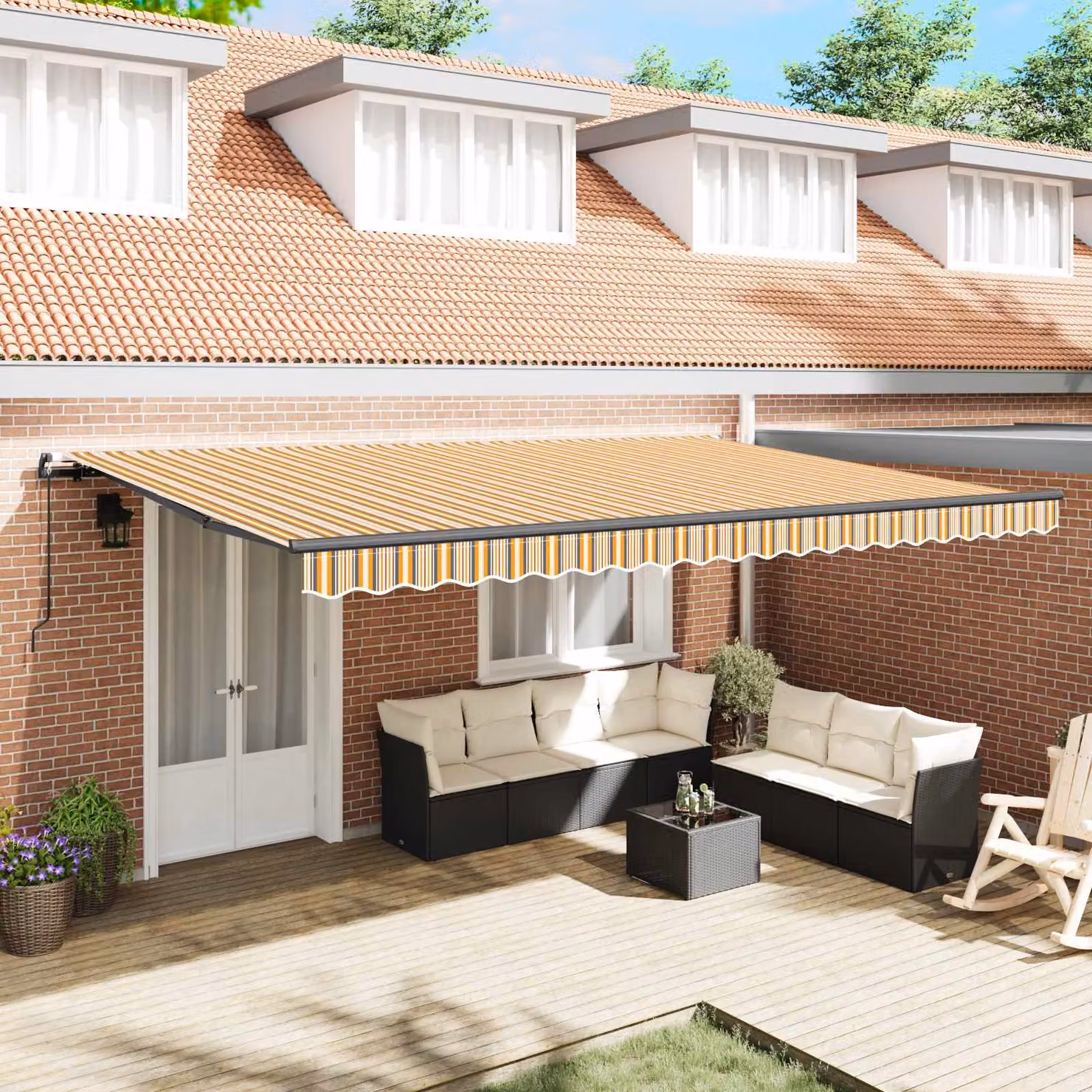 vidaXL Tenda retrattile multicolore in poliestere e alluminio L: 500 cm, P: 300 cm