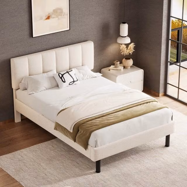Letto imbottito con rete a doghe ¨C Minimal ¨C beige tessuto 140x190 cm