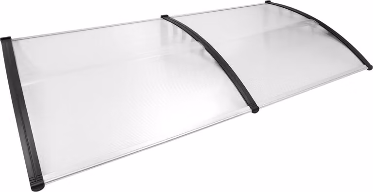 Tettoia per porta - Tettoia a parete - Dimensioni 200×90×24 cm - Policarbonato trasparente - Protezione dai raggi UV e dalla pioggia - Portata 15 kg/m² - Bianco