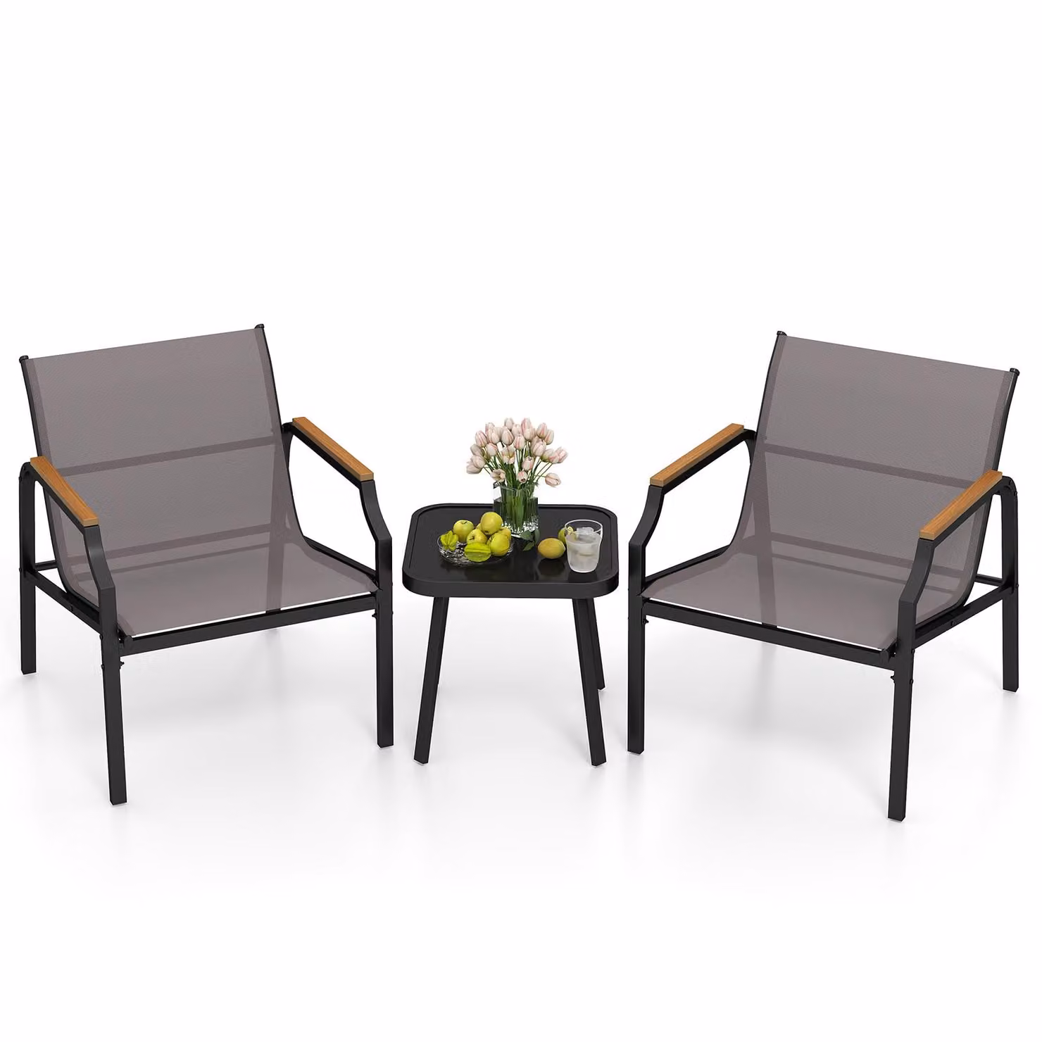COSTWAY 3-TLG. Set di mobili da giardino, set da balcone con tessuto, 2 sedie e tavolo, mobili da balcone, mobili da patio, set da giardino, gruppo di seduta