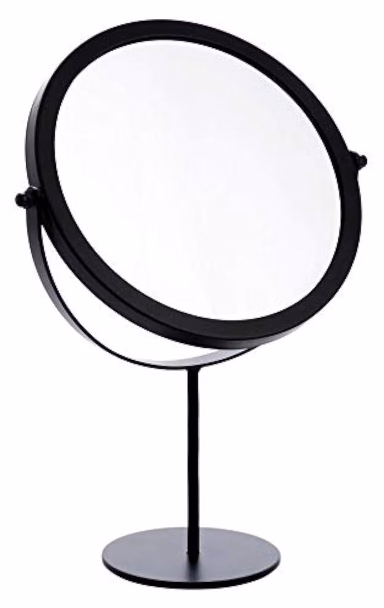 TRANKIELO® - Specchio da tavolo in metallo, autoportante e regolabile – Specchio rotondo da 19 cm, colore nero – Perfetto per il trucco e la decorazione