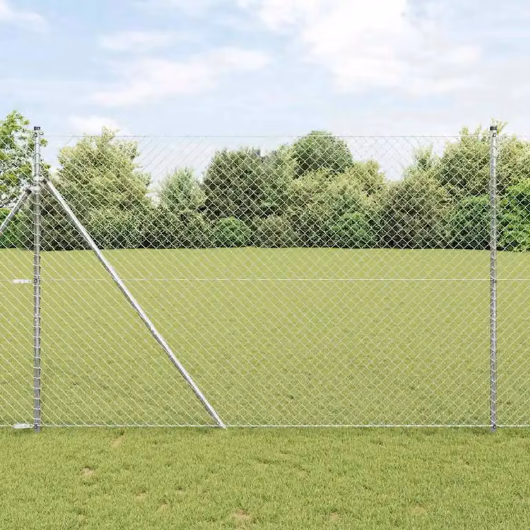 Recinzione a maglie di catena vidaXL in acciaio zincato color argento da fissare a terra, L: 10 m, H: 1,5 m