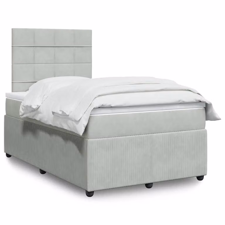 vidaXL Letto Ibrido Moderno in Velluto Grigio e Bianco con Struttura in Legno e Materasso L/P/H: 120 x 200 cm
