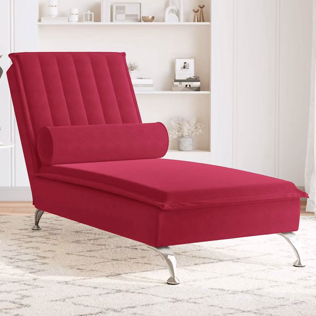 vidaXL Chaise Longue Moderna in Velluto Rosso con Cuscini e Ricarica USB L: 137,0 cm, P: 75,0 cm, H: 56,0 cm