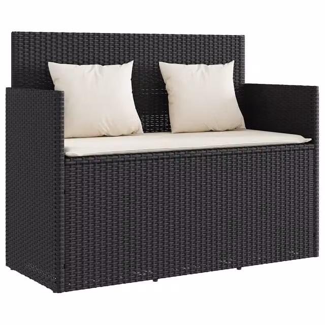 Panchina da Giardino | Panca da Giardino con Cuscini Nera in Polyrattan